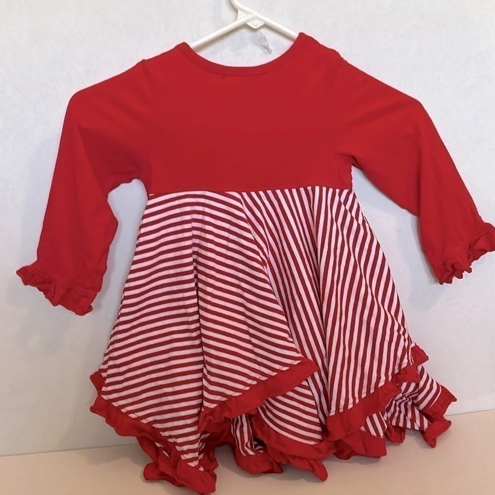 Just Blanks Valentines Red & White Striped Ruffled Twirl Dress Size 2 EUC